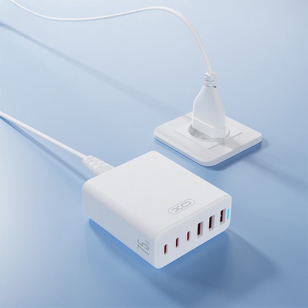 XO L133(EU) 75W GaN 3A+3C Desktop Fast Charger with 1.5M Power Cord