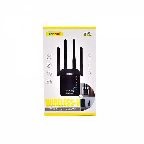 Ασύρματο mini router/repeater/AP Wi-Fi-N 2.4GHz 300Mbps μαύρο Q-A45 Andowl