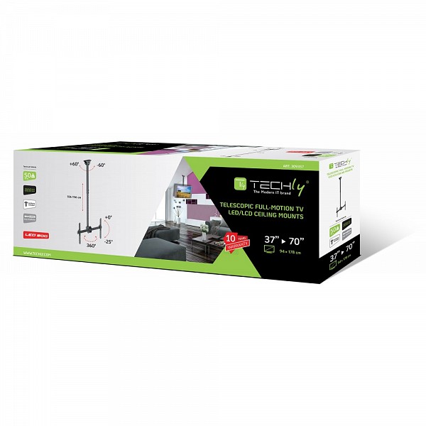 Techly ICA-CPLB 946L – Μακριά Τηλεσκοπική Βάση στήριξης οροφής tv-μόνιτορ 37-70”