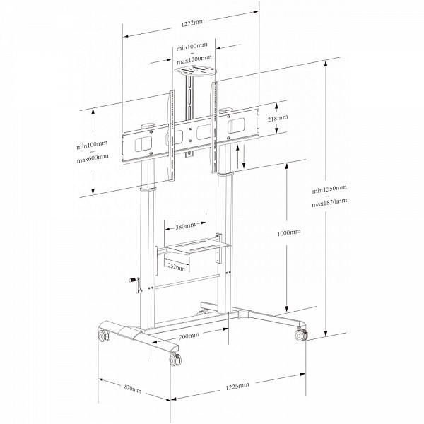TECHLY ICA-TR230 ΤΡΟΧΗΛΑΤΗ ΒΑΣΗ ΜΕ ΡΥΘΜΙΖΟΜΕΝΟ ΥΨΟΣ ΓΙΑ ΤΗΛΕΟΡΑΣΕΙΣ ΑΠΟ 52 ΕΩΣ 110 ΜΕ ΡΑΦΙ