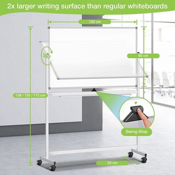 TECHLY ICA-WH 90120W Μαγνητικός πίνακας διπλής όψης 90x120 cm με ρόδες