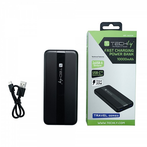 TECHLY I-CHARGE-1000020W Φορτιστής Power Bank 10000 mAh Έξοδος 3 θυρών 20W και καλώδιο Micro USB