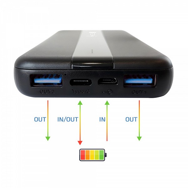 TECHLY I-CHARGE-1000020W Φορτιστής Power Bank 10000 mAh Έξοδος 3 θυρών 20W και καλώδιο Micro USB