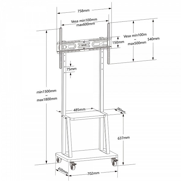 TECHLY ICA TR3390 Βάση δαπέδου με ράφι για τηλεόραση LCD/LED/Plasma 32-70