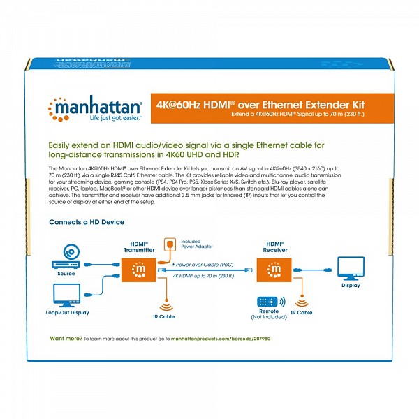 MANHATTAN IDATA EXT-E704K60 Κιτ επέκτασης HDMI μέσω Ethernet 4K@60Hz