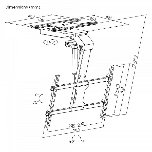 TECHLY ICA-PLB 074M Μηχανοκίνητη βάση οροφής για τηλεόραση με κλίση, ενσωμάτωση Smart Home για τηλεοράσεις 37-75