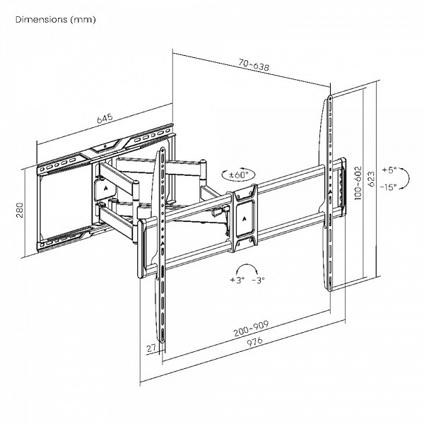 TECHLY ICA-PLB 696 βάση τοίχου με διπλούς βραχίονες για τηλεοράσεις LED/LCD από 50 έως 105