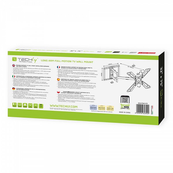 TECHLY ICA-PLB 371 Βάση τοίχου εξαιρετικά μεγάλου μήκους πλήρους κίνησης για τηλεοράσεις 32-75