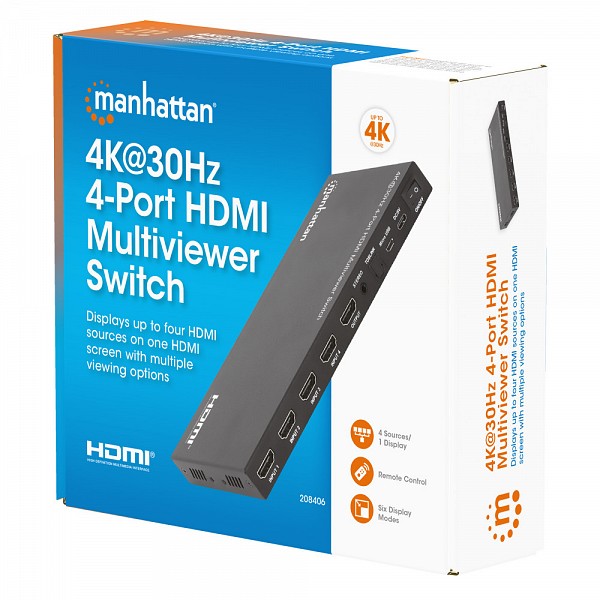 MANHATTAN IDATA HDMI-41MV4K Διακόπτης πολλαπλών προβολών HDMI 4x1 4K@30Hz, μαύρος