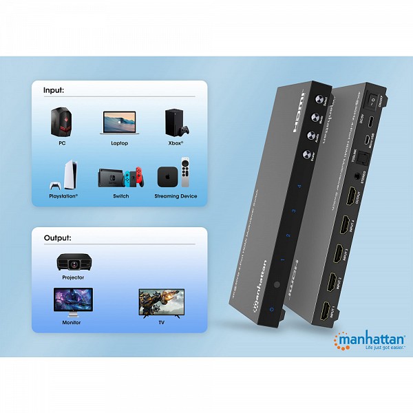 MANHATTAN IDATA HDMI-41MV4K Διακόπτης πολλαπλών προβολών HDMI 4x1 4K@30Hz, μαύρος