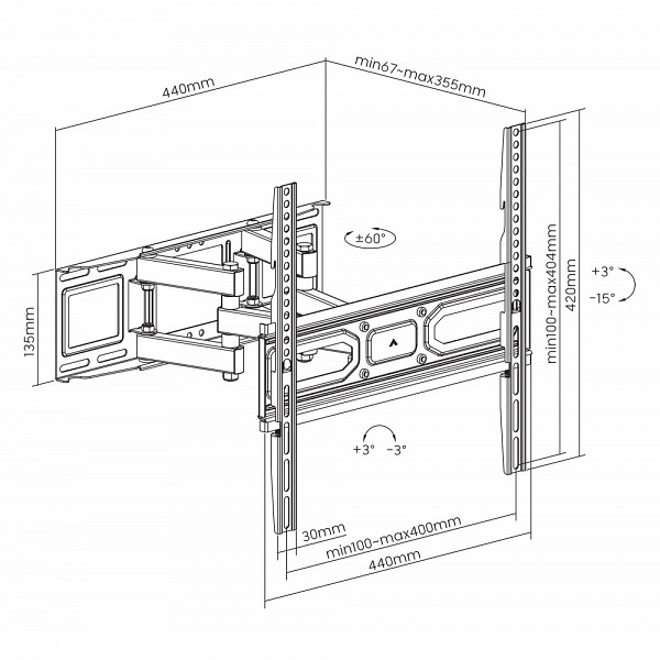 MANHATTAN ICA-PLB 344SM2 Βάση τοίχου για τηλεοράσεις LED LCD 32-70 πλήρους κίνησης