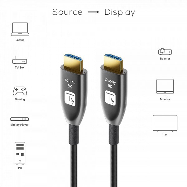 Techly ICOC HDMI-HY8-020 Ενεργό οπτικό καλώδιο AOC HDMI™ 2.1 8K 48Gbps eARC HDMI™ A/AM/M 20 μέτρα