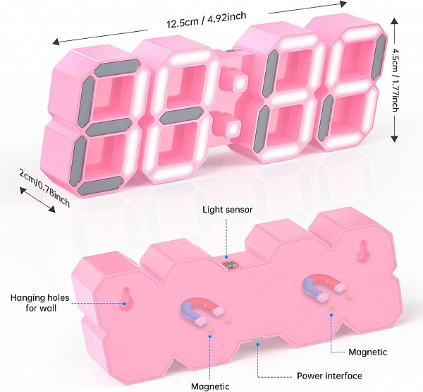 EDUP EH-LEDNI-B-1 Ρολόι τοίχου 3D LED 5,2 Μίνι Ροζ