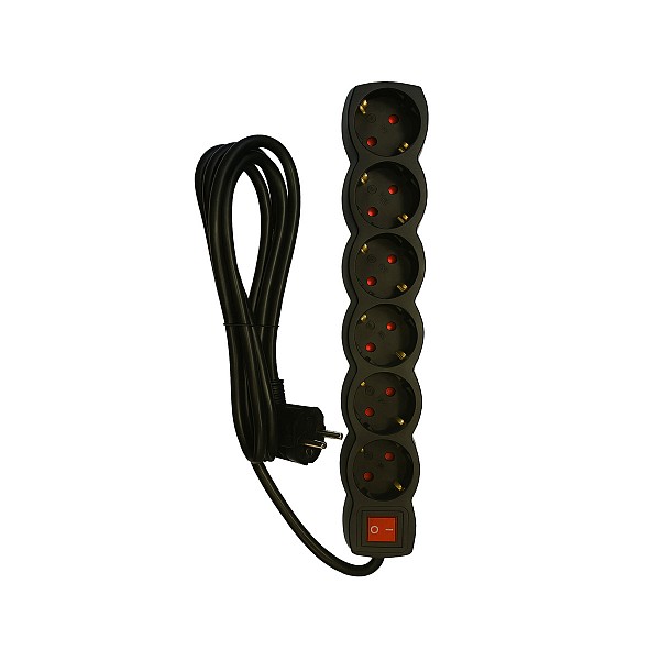 SLGE-906K ΜΑΥΡΟ ΠΟΛΥΠΡΙΖΟ 6-ΘΕΣΕΩΝ ΜΕ ΔΙΑΚΟΠΤΗ