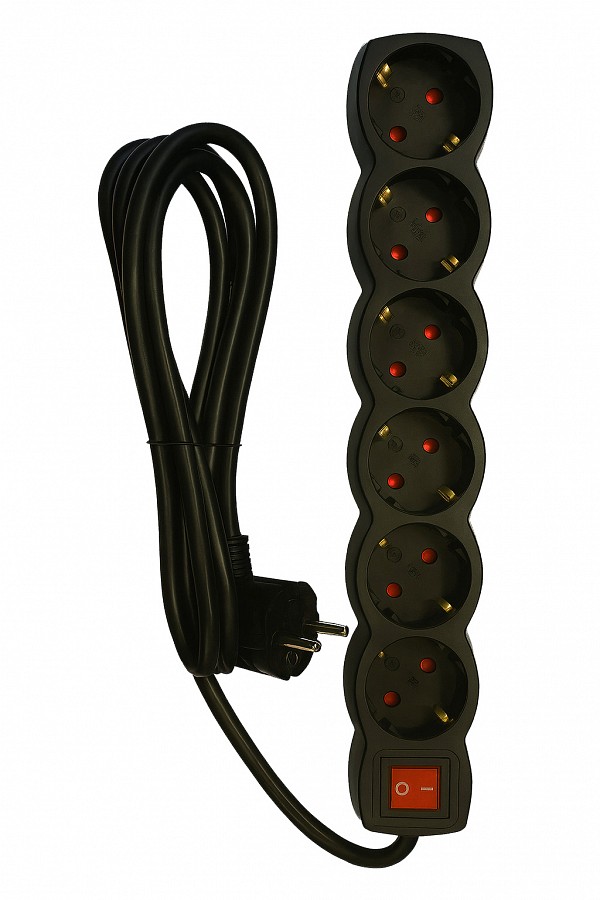 SLGE-906K ΜΑΥΡΟ ΠΟΛΥΠΡΙΖΟ 6-ΘΕΣΕΩΝ ΜΕ ΔΙΑΚΟΠΤΗ