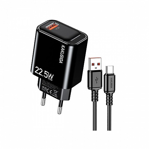 KSC-1662/B ΦΟΡΤΙΣΤΗΣ USB ΣΕ TYPE C 22.5W MAYΡΟ