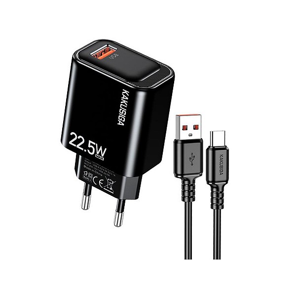 KSC-1662/B ΦΟΡΤΙΣΤΗΣ USB ΣΕ TYPE C 22.5W MAYΡΟ