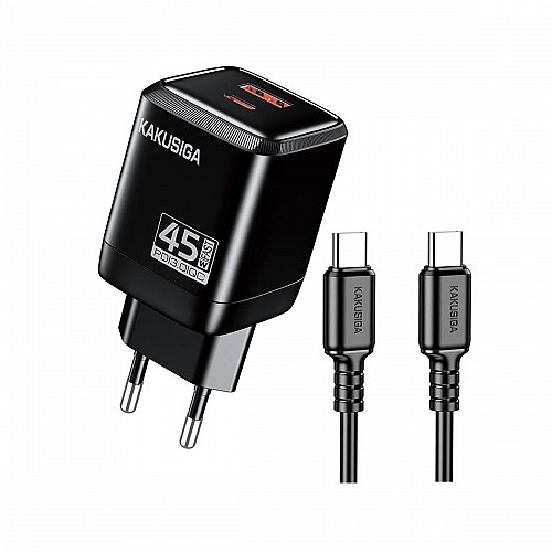 KSC-1607/BLACK ΜΑΥΡΟΣ ΦΟΡΤΙΣΤΗΣ USB 45W+22.5W ΜΕ ΚΑΛΩΔΙΟ TYPEC fast charging