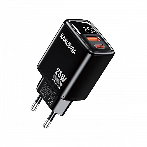 KSC-1614   ΜΑΥΡΟΣ ΔΙΠΛΟΣ ΦΟΡΤΙΣΤΗΣ USB 25W (με ένδειξη LED) fast charging