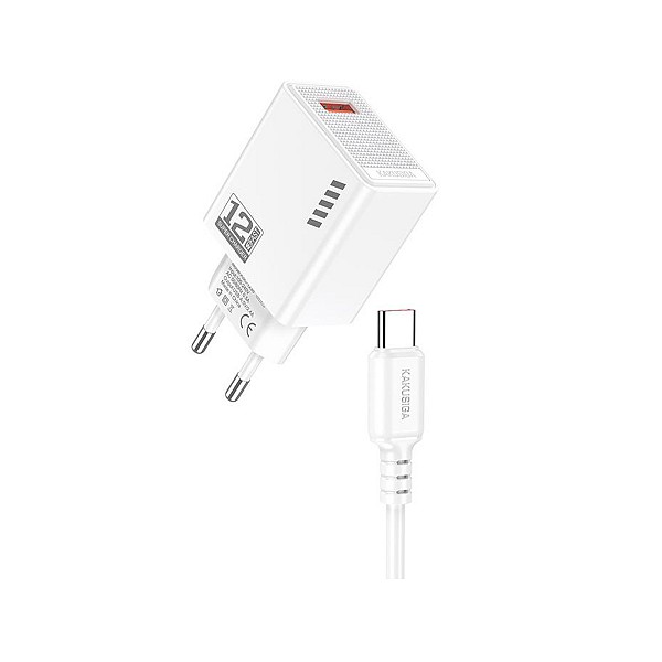 KSC-1236/WHITE   ΛΕΥΚΟΣ ΦΟΡΤΙΣΤΗΣ ΜΕ ΚΑΛΩΔΙΟ  TypeC 1m fast charging