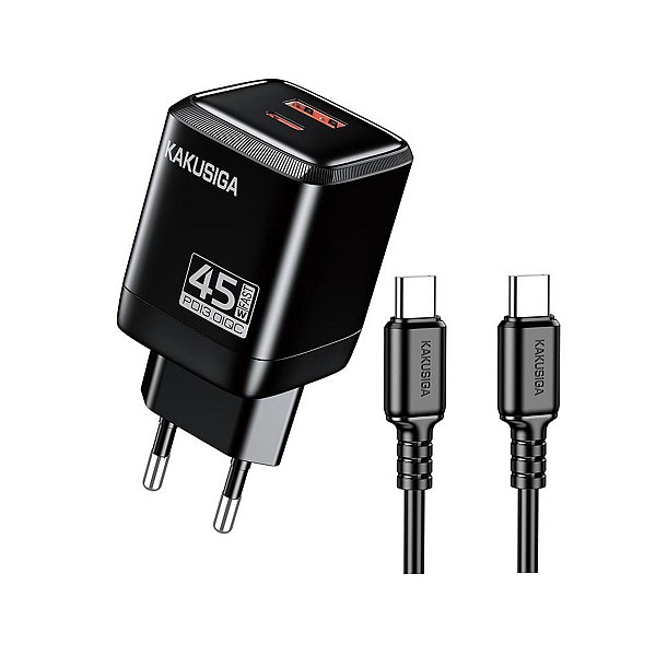 KSC-1607/BLACK ΜΑΥΡΟΣ ΦΟΡΤΙΣΤΗΣ USB 45W+22.5W ΜΕ ΚΑΛΩΔΙΟ TYPEC fast charging