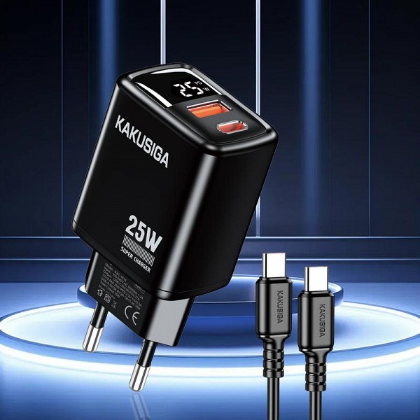 KSC-1615/BLACK ΜΑΥΡΟΣ ΦΟΡΤΙΣΤΗΣ USB 25W ΜΕ ΚΑΛΩΔΙΟ TYPEC (με ένδειξη LED) fast charging