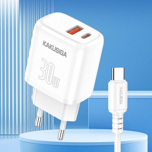 KSC-1642/WHITE  ΛΕΥΚΟΣ ΦΟΡΤΙΣΤΗΣ 30W ΜΕ ΚΑΛΩΔΙΟ  TypeC  fast charging