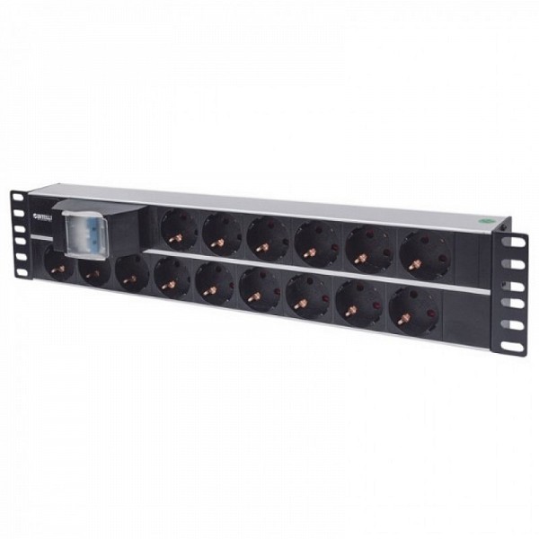 INTELLINET INT 714051 Πολύπριζο ρεύματος 2U rackmount 19, 15 θέσεων σούκο με διπλό ασφαλειοδιακόπτη